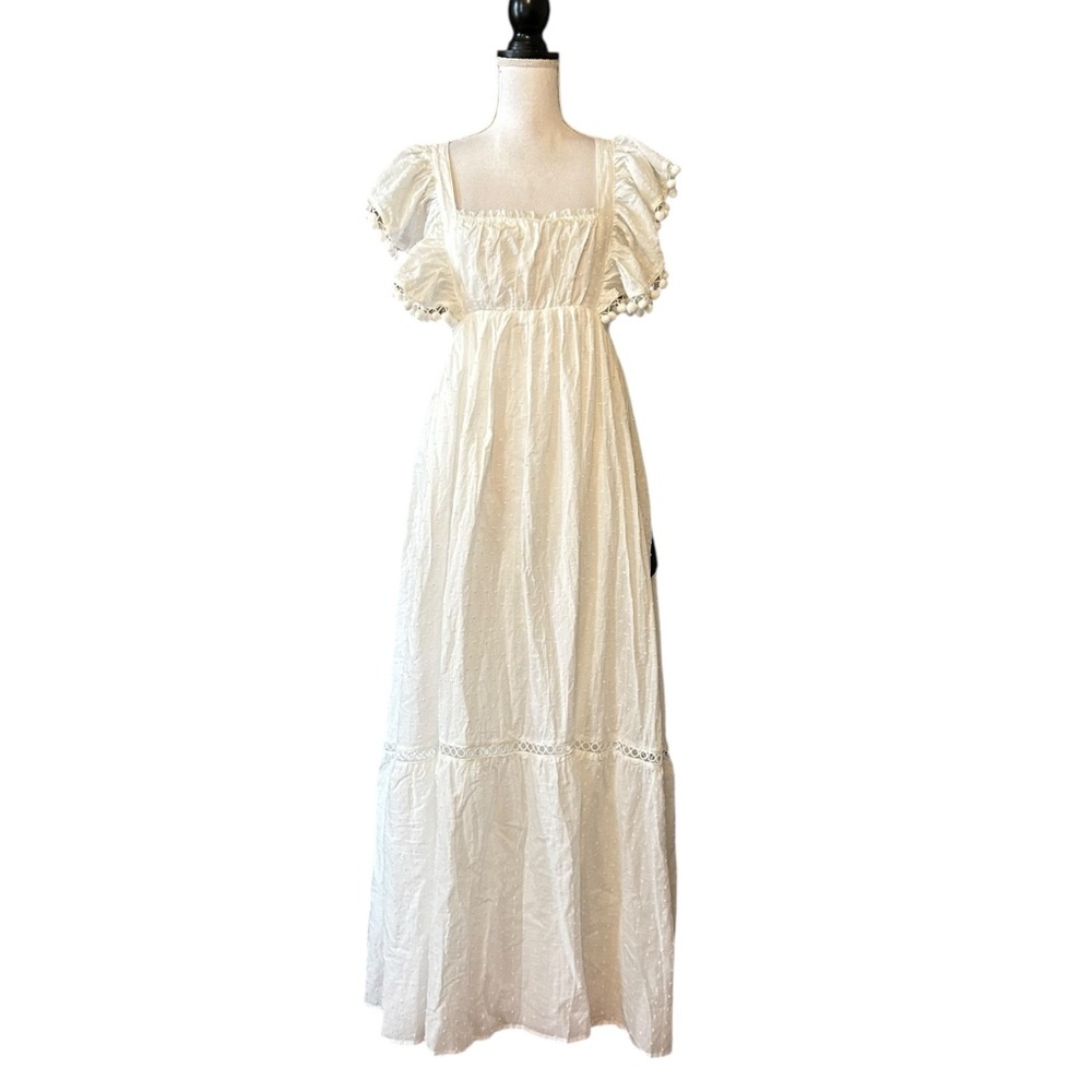 LULUS Chasing Summer White Swiss Dot‎ Tie-Back Maxi Dress SZ Small White NEW - Picture 2 of 10